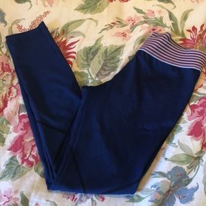 OLYMPIA ACTIVEWEAR size Medium Legging Blue Diamond Embroidered Stripe-Band USA